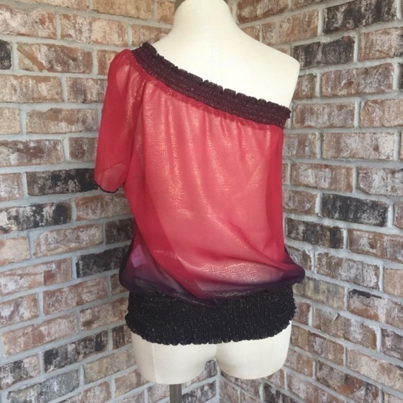 J.e.w.e.l.s One Shoulder Metallic Sheer Top S - Picture 3 of 6
